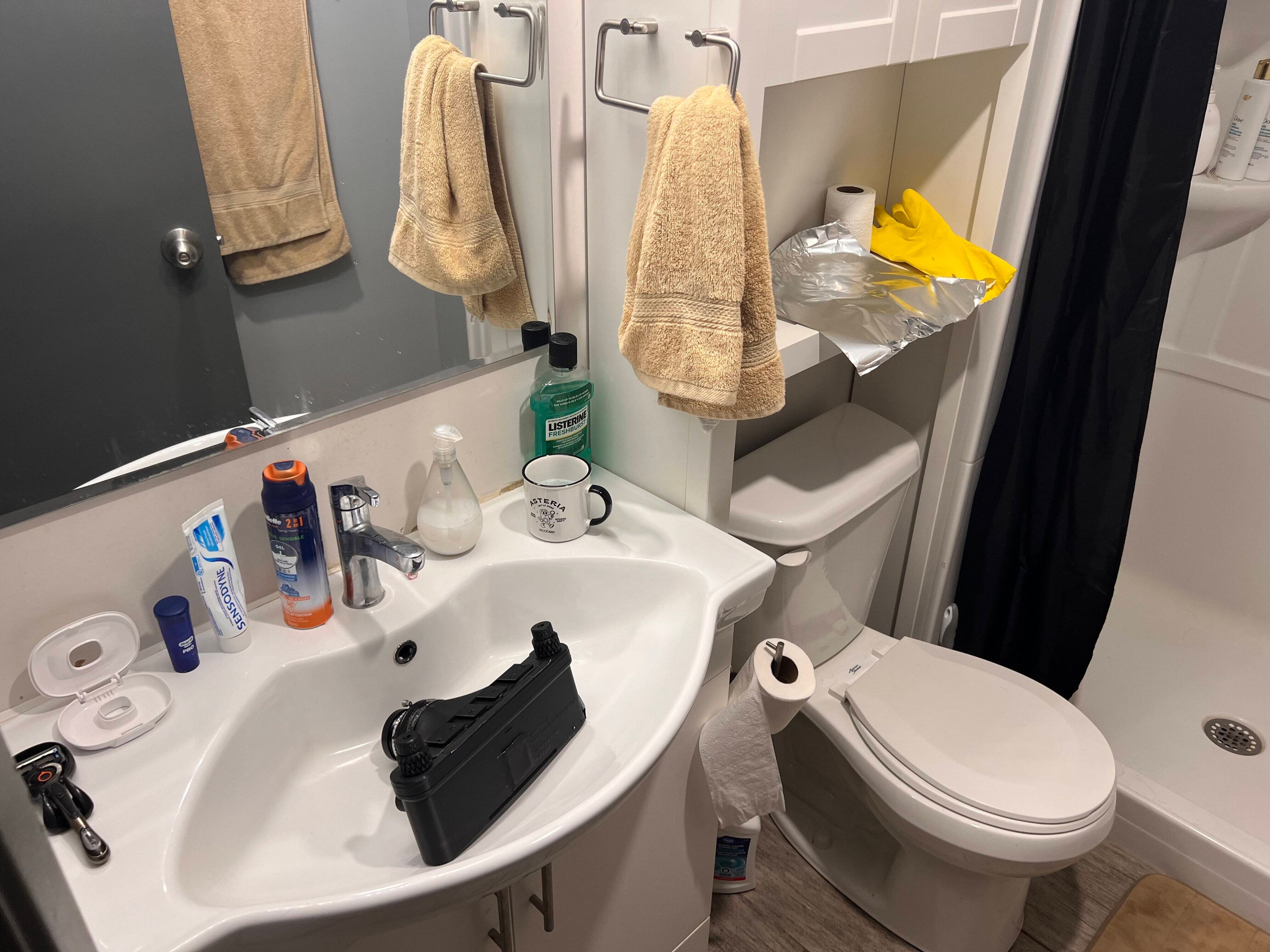 Camera in sink, ready to work in the dark